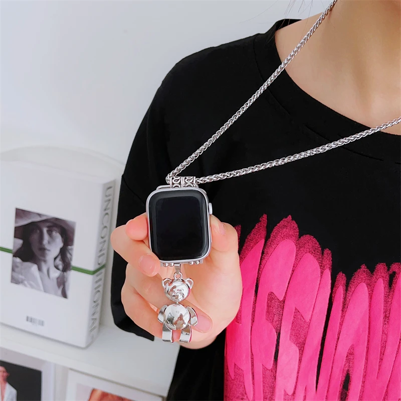 Necklace Metal Chain Strap Strap For Apple Watch 44mm 40mm 45mm 49mm 41mm Replacement Band For iwatch 9 7 SE 6 8 5 4 3 2 1 Ultra