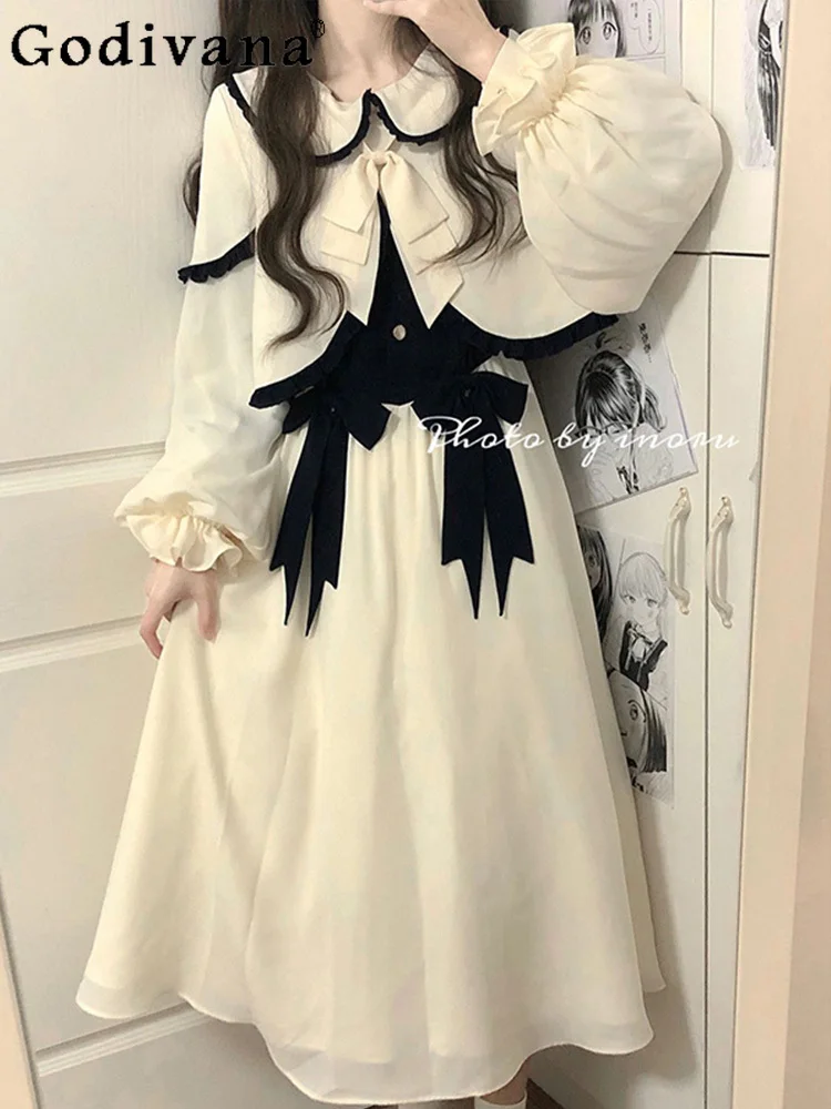 Japanese Girly Sweet Cute Bow Lolita White Coat Summer New Fashion Preppy Style High Waist Slim-Fit Elegant Dress Suit Women