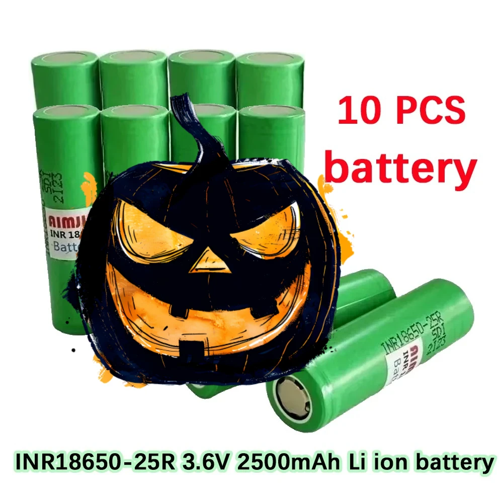 

10PCS Battery For Samsung INR 18650 25R Lithium Lon Battery Replacement External Battery 3.6V 2500mAh
