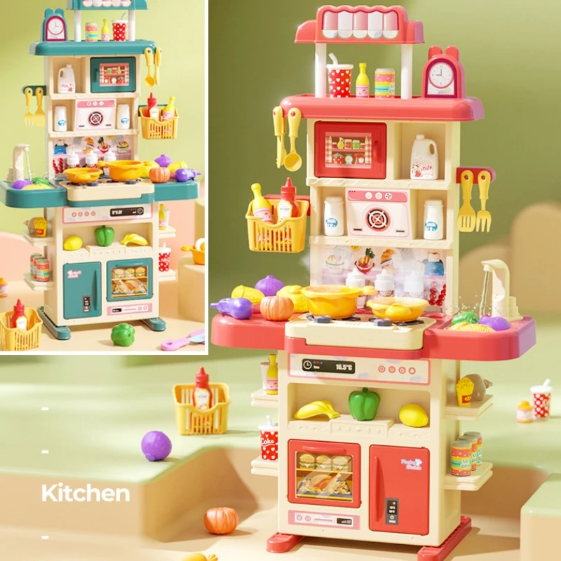 

83cm Large Kitchen Set Children's Play House Kitchenware Kids Simulation Of Spray Kitchen Dining Table Girl's Xmas Gifts Toy