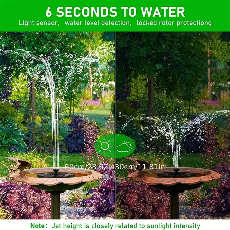 High-Quality  and No Battery Required Solar Fountain Pump  with 6 Nozzles suitable for Bird Bath Garden Fish Tank Outdoor Pool