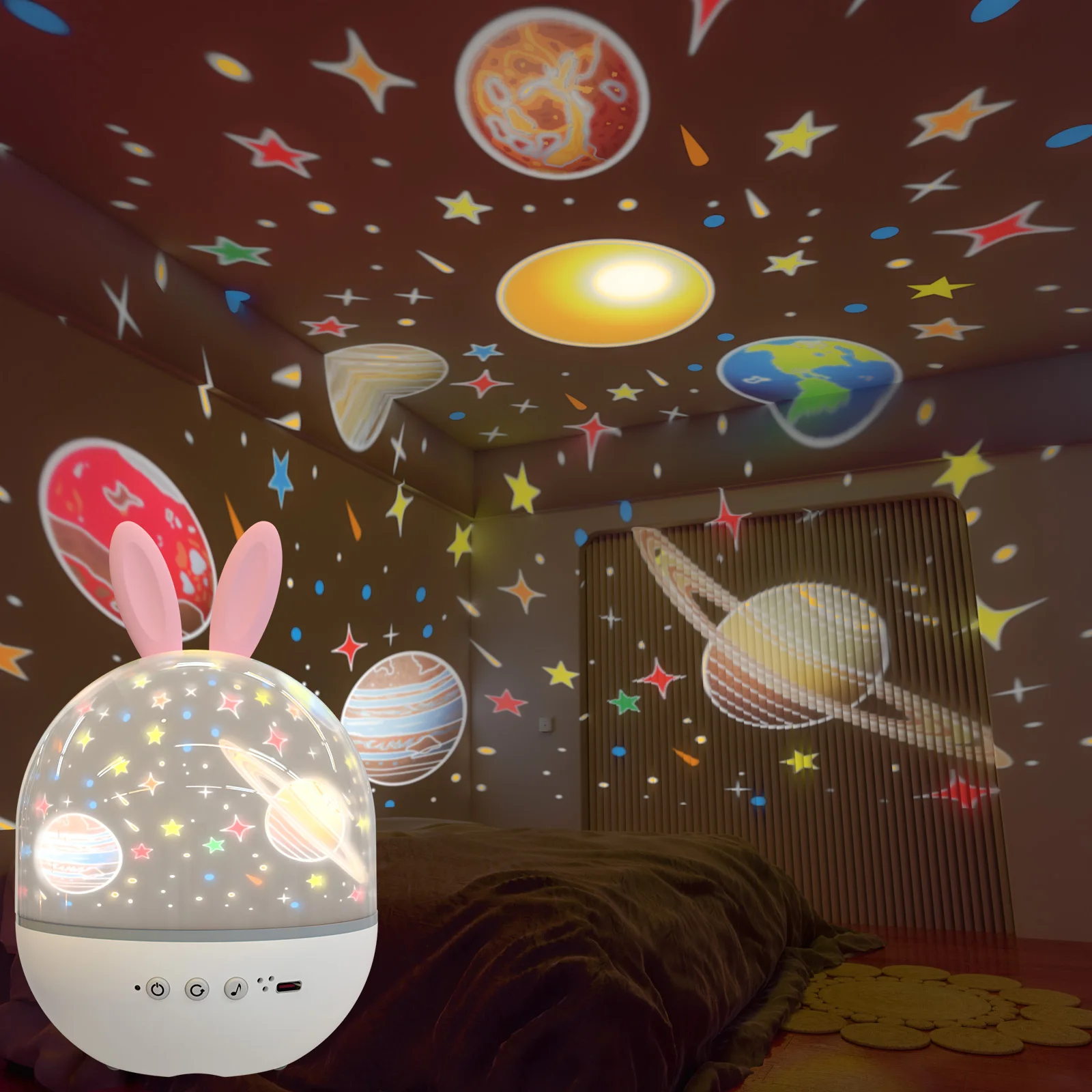 

Colorful Life 181Cute Rabbit Projection Lamp Bluetooth Model Rotating Starry Sky Bedroom Birthday Christmas Nightlight