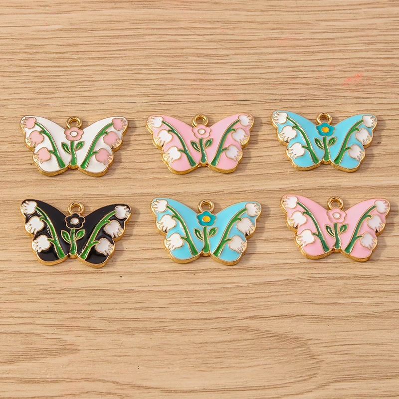 Tusember 10 Stück, 4 Farben, Emaille-Lilien-Schmetterlings-Anhänger für DIY, niedliche Ohrringe, Halsketten, Armbänder, modische Schmuckaccessoires – Detail 2