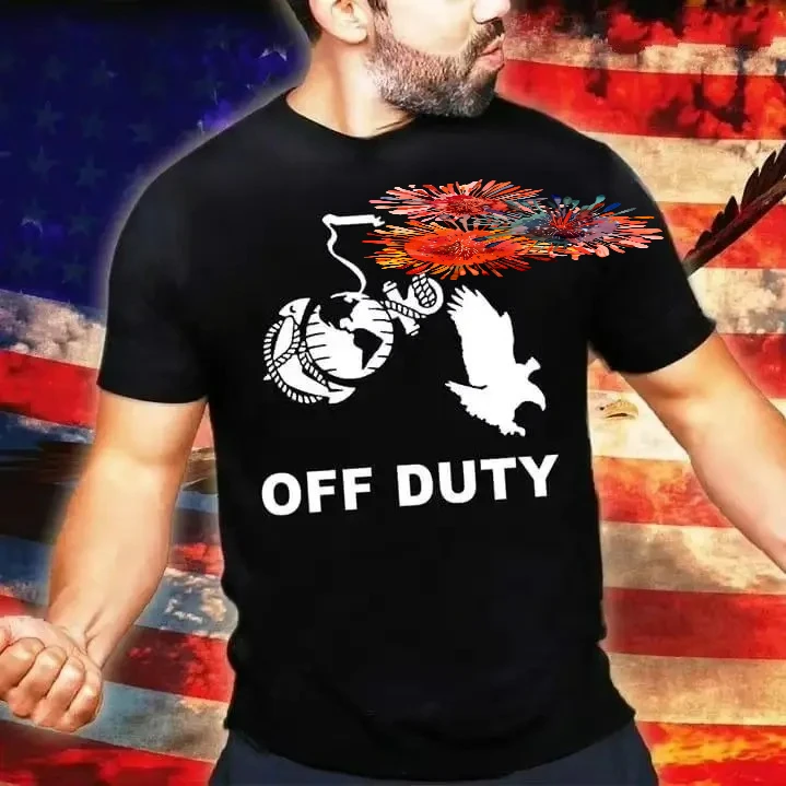Funny US Marine Corps Badge Eagle Off Duty T-Shirt 100% Cotton O-Neck Summer Short Sleeve Casual Mens T-shirt Size S-3XL