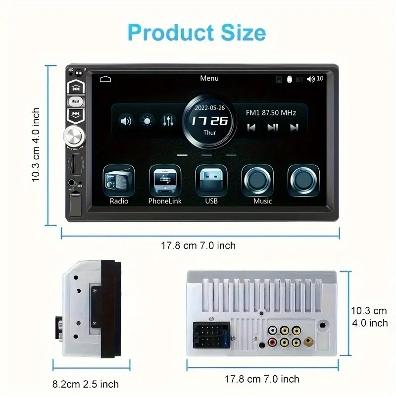 7inch 2Din Car Stereo with MirrorLink, MP5 Player, USB, TF Card Slot, FM, AUX Input - Universal Car Multimedia System