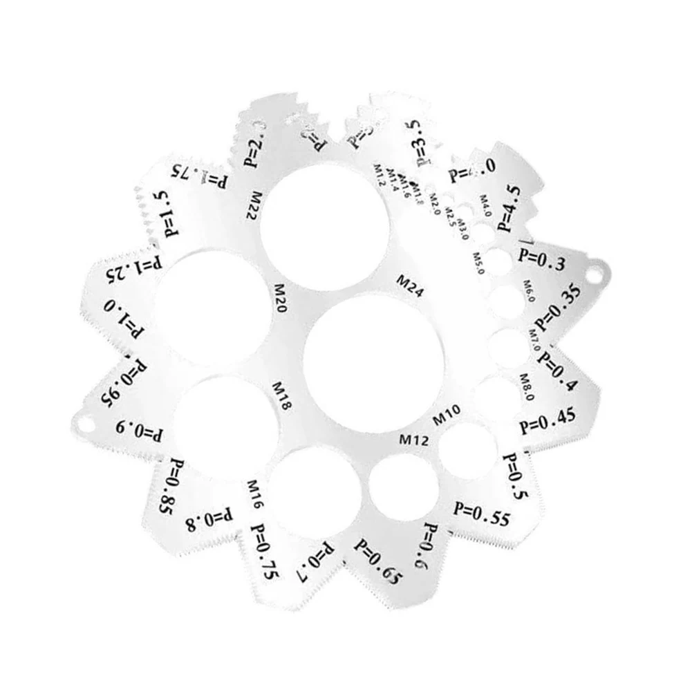 90-Tooth Serrated Thread Inspector Gauge for Measuring Bolt and Screw Pitch with 24 Pitch and 19 Diameter Settings