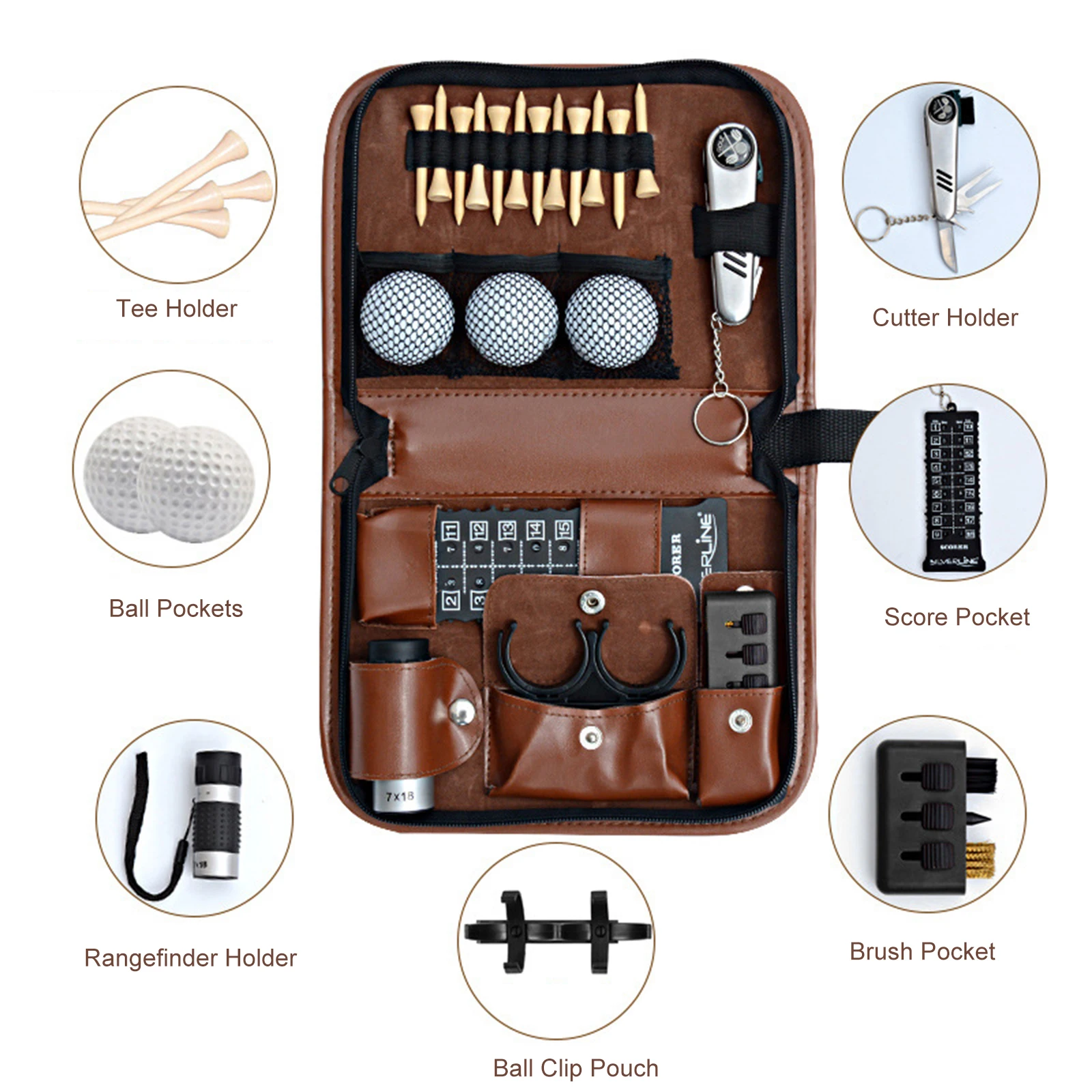 Bags Leather Bag Golf-pouch Lightweight GolfTool Kits Pouch for Rangefinder Brush Ball Convenient Storage Solution