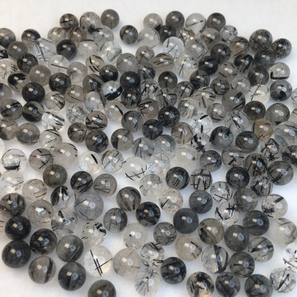 6mm Natural Black Rutilated Quartz round Loose Beads 60pcs Smooth Crystal Spacer Beads for DIY Bracelet Jewelry Making