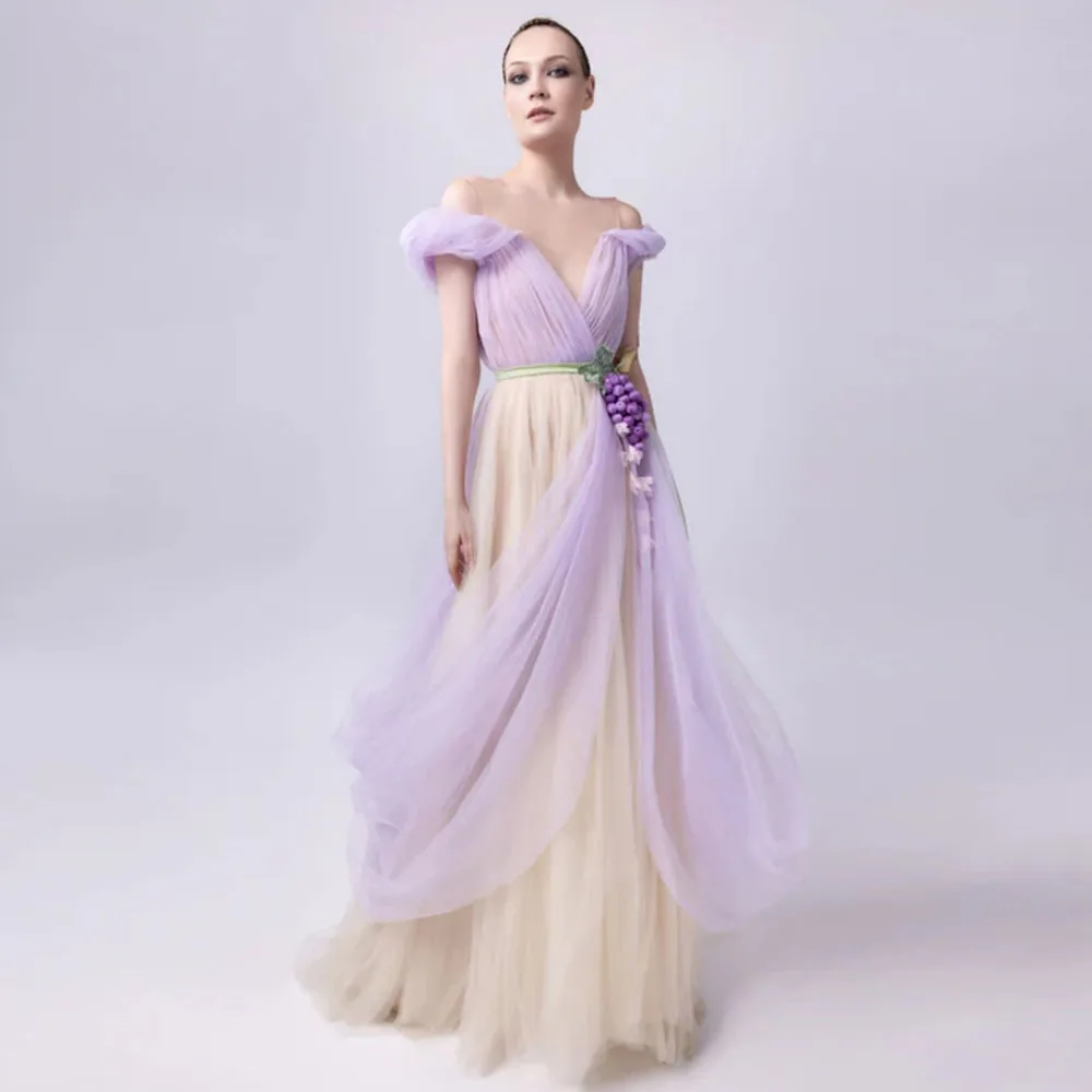 

Романтическое вечернее платье из тюля с открытыми плечами и градиентом цвета с цветочным декором для свадьбы, выпускного вечера, подружки невесты, официальное роскошное винтажное платье