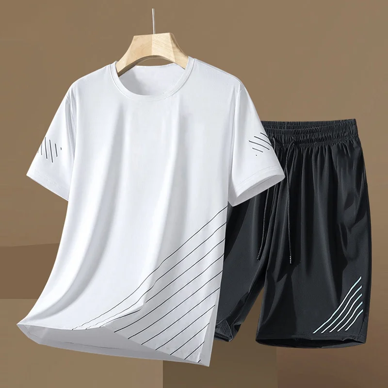 موضة ملابس رياضية للرجال ملابس رياضية للتنس اللياقة البدنية بأكمام قصيرة قصيرة الأكمام الصيف الجولة الرقبة تي شيرت السراويل الرجال رداء غير رسمية