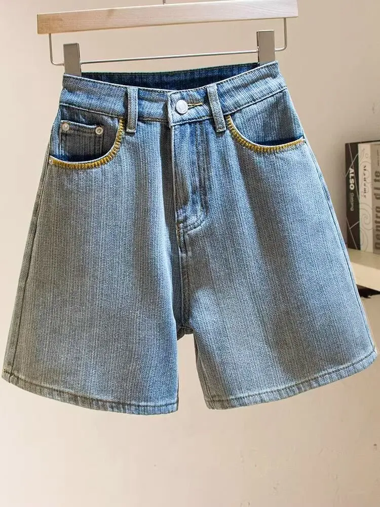

Straight Leg Shorts For Women Vintage Blue High Waist Loose Denim Shorts 2026 New Summer Commuting Wide Leg Hot Pants
