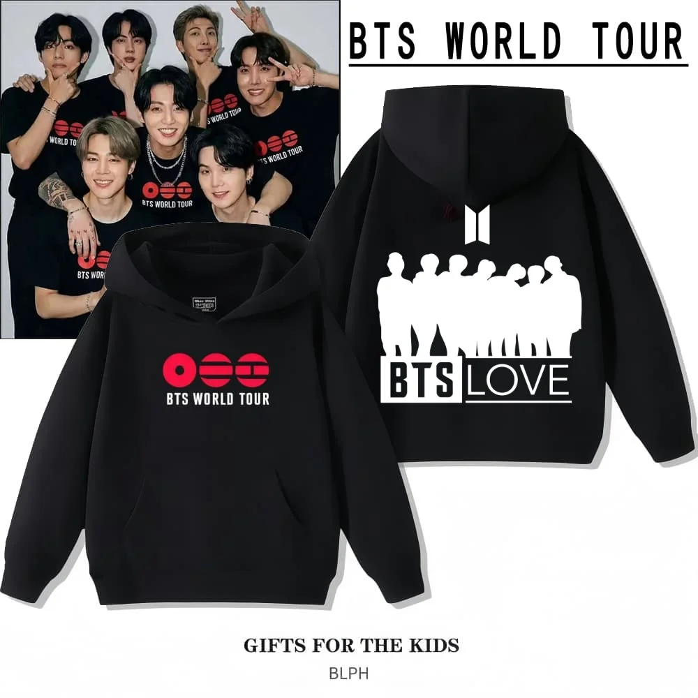 Sweat à capuche imprimé BTS 2026 World Tour avec poche,