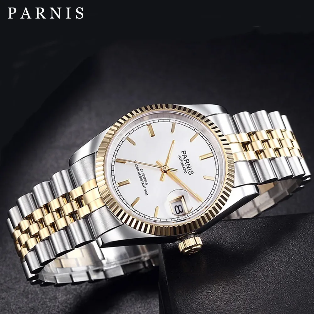 

Parnis 36mm Automatic Mechanical Mens Watch Business Sapphire Crystal Stainless Steel Bracelet Wristwatch Men