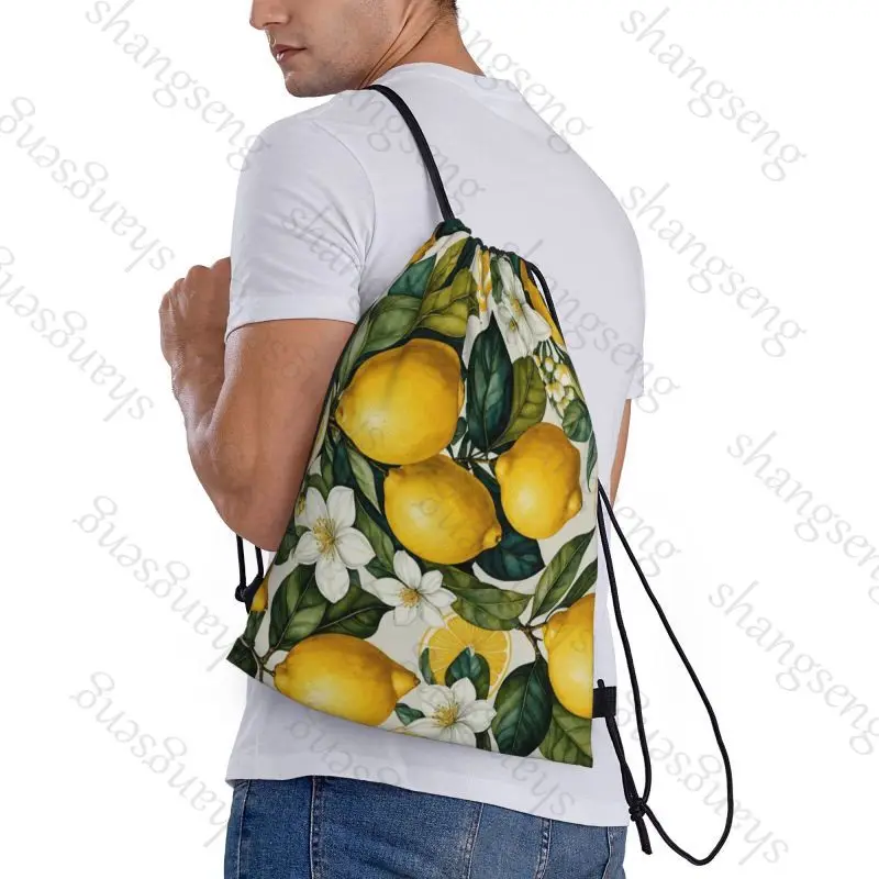 Drawstring Bag Sports Backpack Bundle Pocket Basketball Bags Boy Birthday Christmas Shoe Bag Sports Bag Lemon fruit