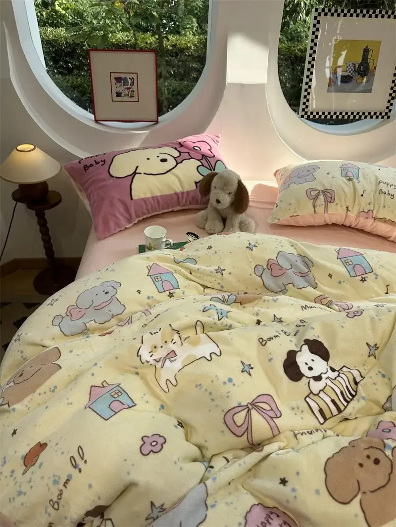 

Зимний утолщенный молочный флис, маленькая свежая девушка в форме сердца, милая кровать для кошки и собаки, коралловый флис из четырех частей