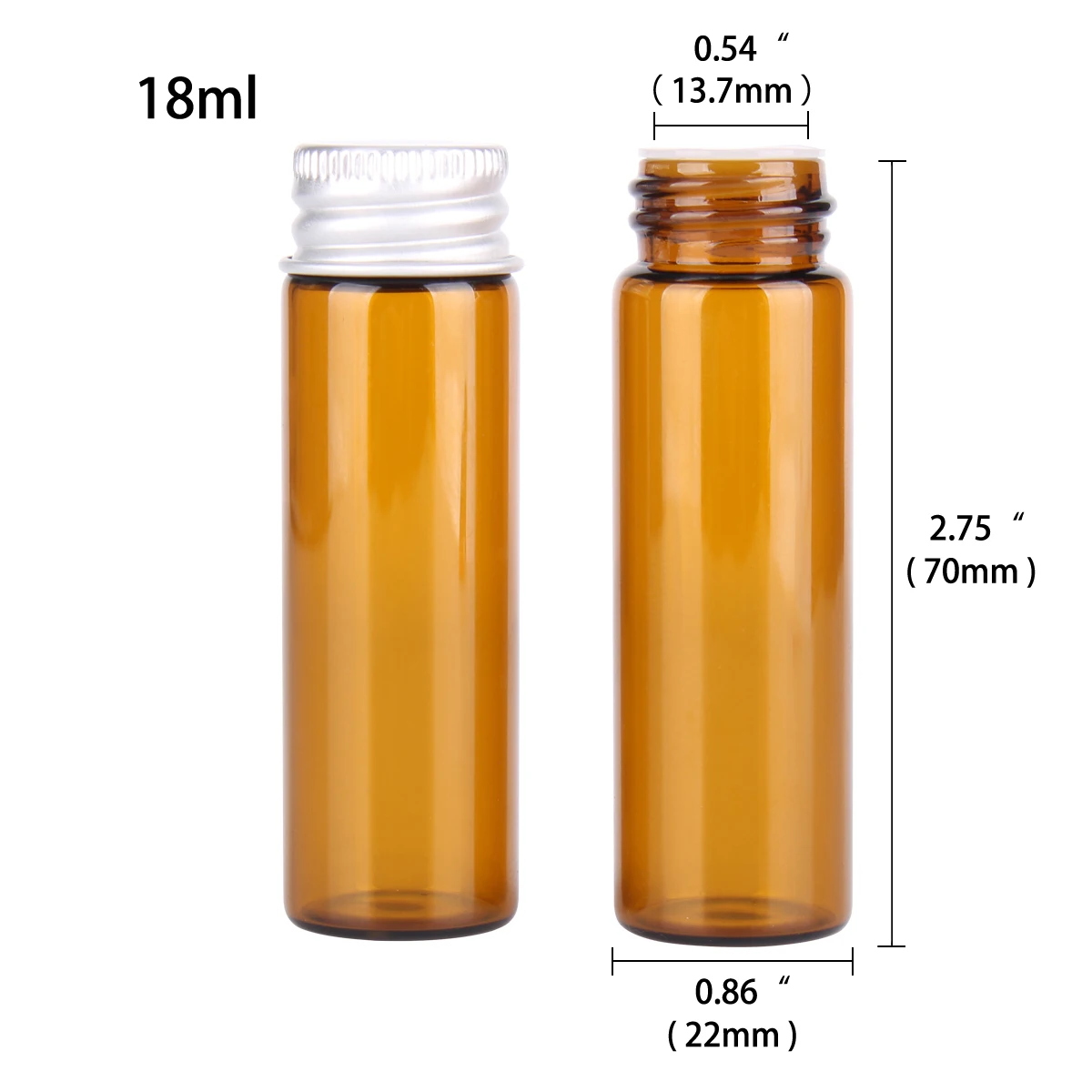 10 Pieces 18ml Amber Glass Bottles with Aluminum Caps Small Mini Jar for Perfume Bottle Size 22x70mm