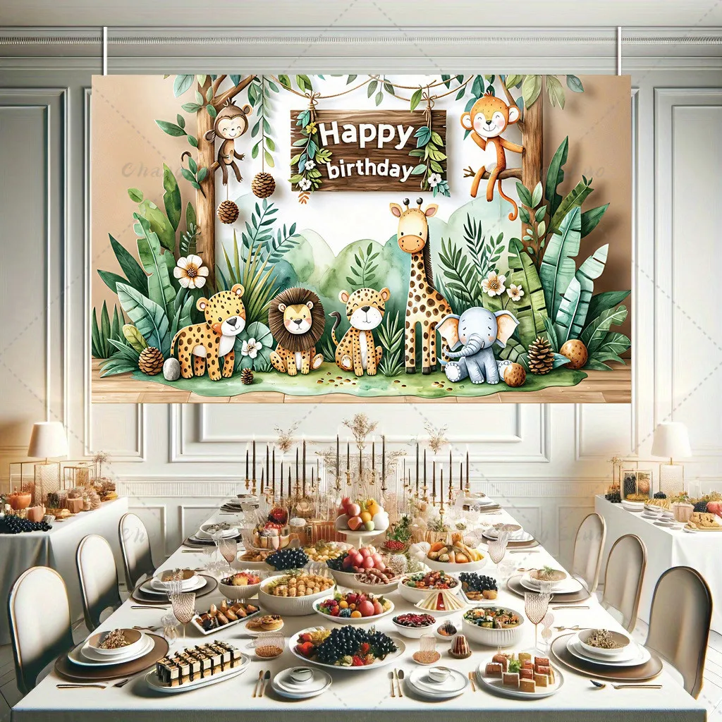 Jungle Safari Animal Background Banner Birthday Party Decoration Boy Kids Baby Shower Wild One Woodland Party Backdrop Custom