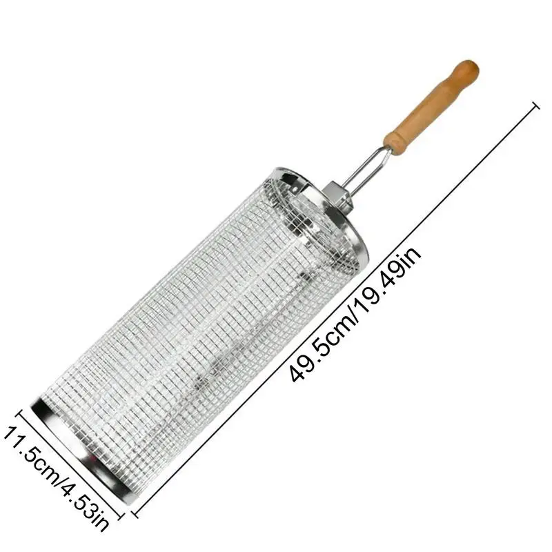 EDC Rolling Grilling Baskets Grilling Net Tube BBQ Rolling Cage Round Mesh Barbecue Cylinder Cage Cooking Accessories for Meat