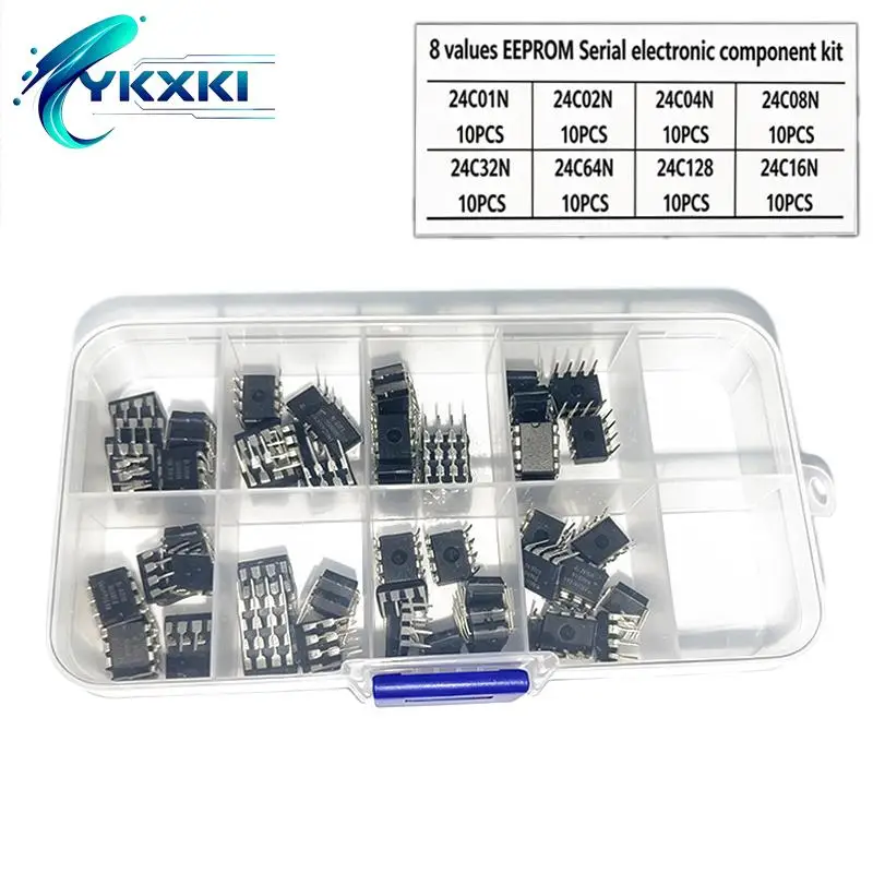 80PCS/Set EEPROM Serial Assortment kit AT24C01N AT24C02N AT24C04N AT24C08 AT24C16 AT24C32 AT24C64 AT24C0128 electronic component