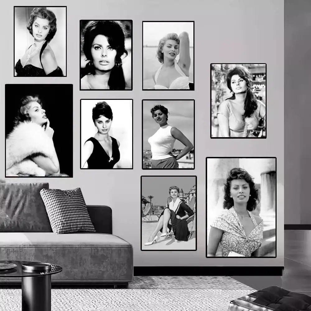 الموضة الحديثة ستار صوفيا لورين ملصقات الفيلم الكلاسيكي ورق أبيض ملصق DIY غرفة بار مقهى الجمالية الفن طلاء جدران