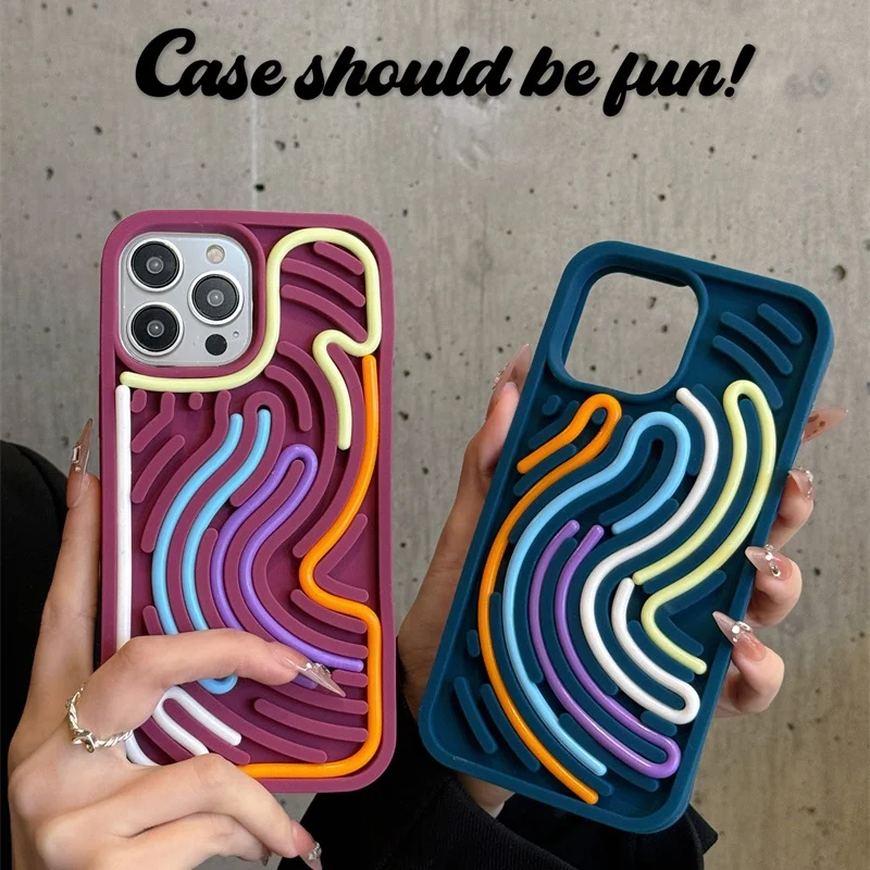 Creative puzzle line twist phone case for iPhone 11,  12, 13,  14,  15 ,16 Pro Max