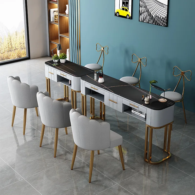 Nail art table and chair set Internet celebrity special economical marble simple modern single double nail art table workbench