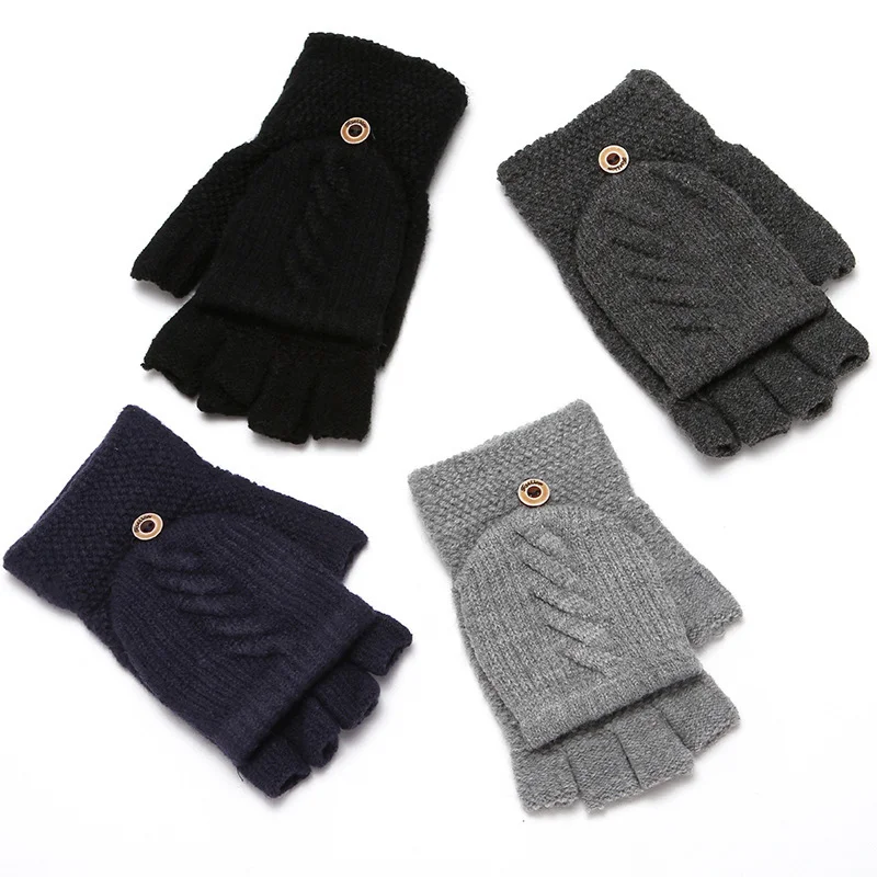 Wool Knitted Fingerless Flip Gloves Winter Warm Flexible Touchscreen Gloves for Men Women Exposed Finger Mittens Gloves Gifts