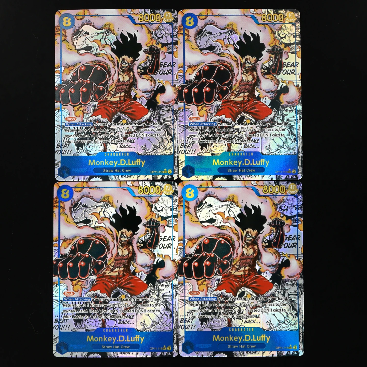 Tarjeta de Luffy del Manga One Piece TCG OPCG en Inglés, OP11-118, Luffy de 8 Costos, Luffy Gear 4, Tarjeta de Luffy con Textura Metalizada