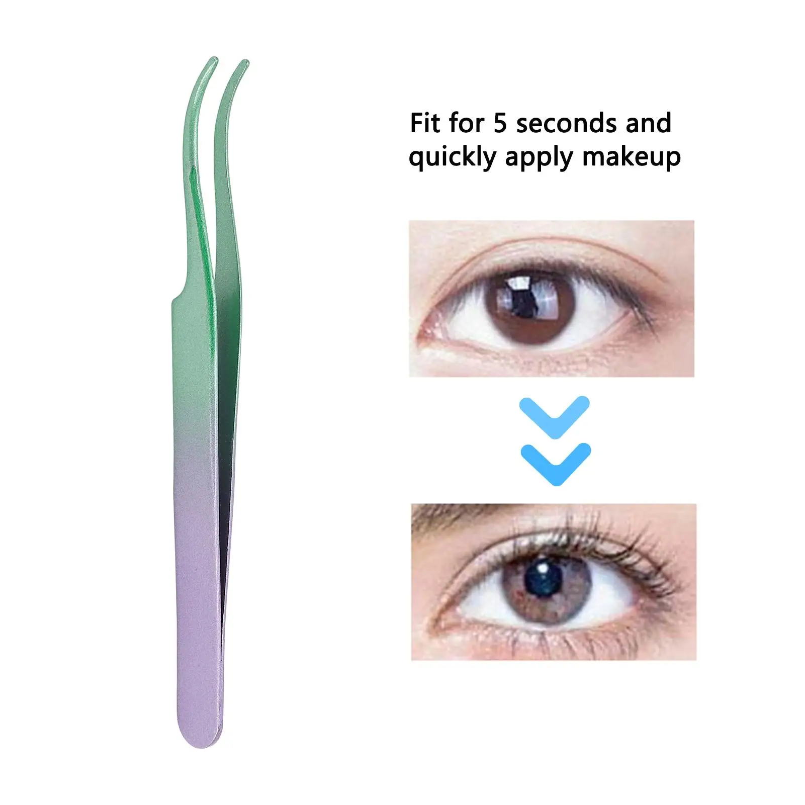 Green Gradient Stainless Steel Curved Eyelash Extensions Tweezers - Tight Bite, Comfortable Grip for Home Use