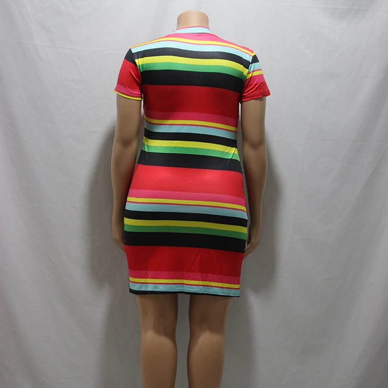 Mini robe d'été grande taille 7XL, mode femme, col rond, manches courtes, rayée, slim, sexy, extensible