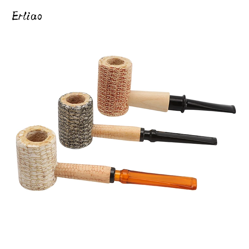 1PC Natural Corn Pipes Portable and Removable Tobacco Pipe Straight Type Creative  Medium Corn Pipe Smoking