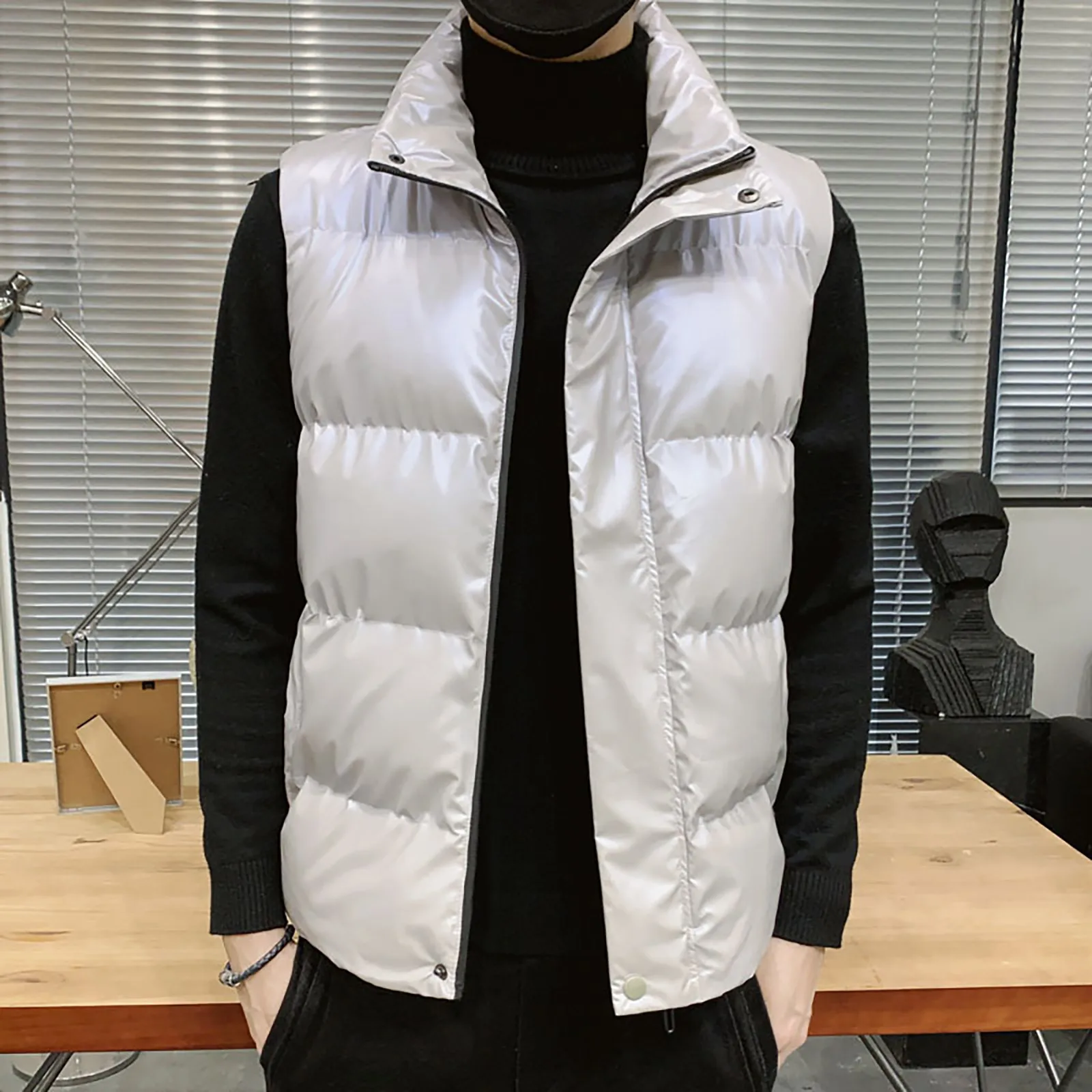 

Plush Lamb Warm Windbreaker Men Fashion Casual Coats Men Casual Winter Warm Zipper Sleeveless Vest Jackets Coat Outwear Tops