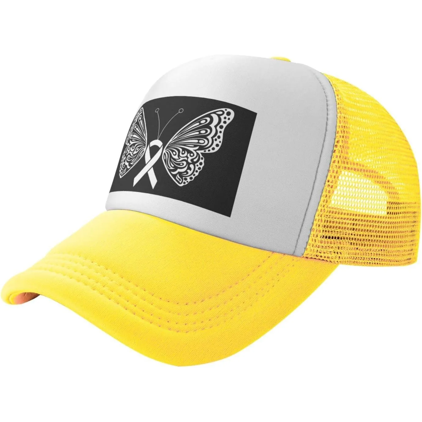 Butterfly Lung Cancer Awareness Trucker Hat Adjustable Mesh Back Breathable Sun Cap Unisex