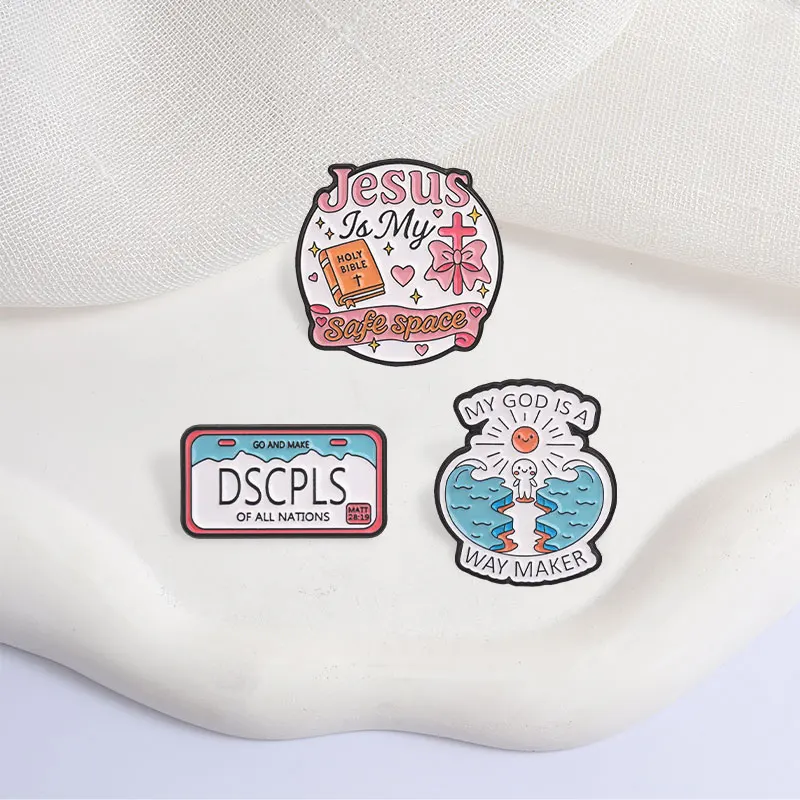 Jesus My Safe Space Enamel Pins My God Is A Way Maker Metal Brooch Fashion Lapel Badge Backpack Clothes Jewelry Gift for Friends