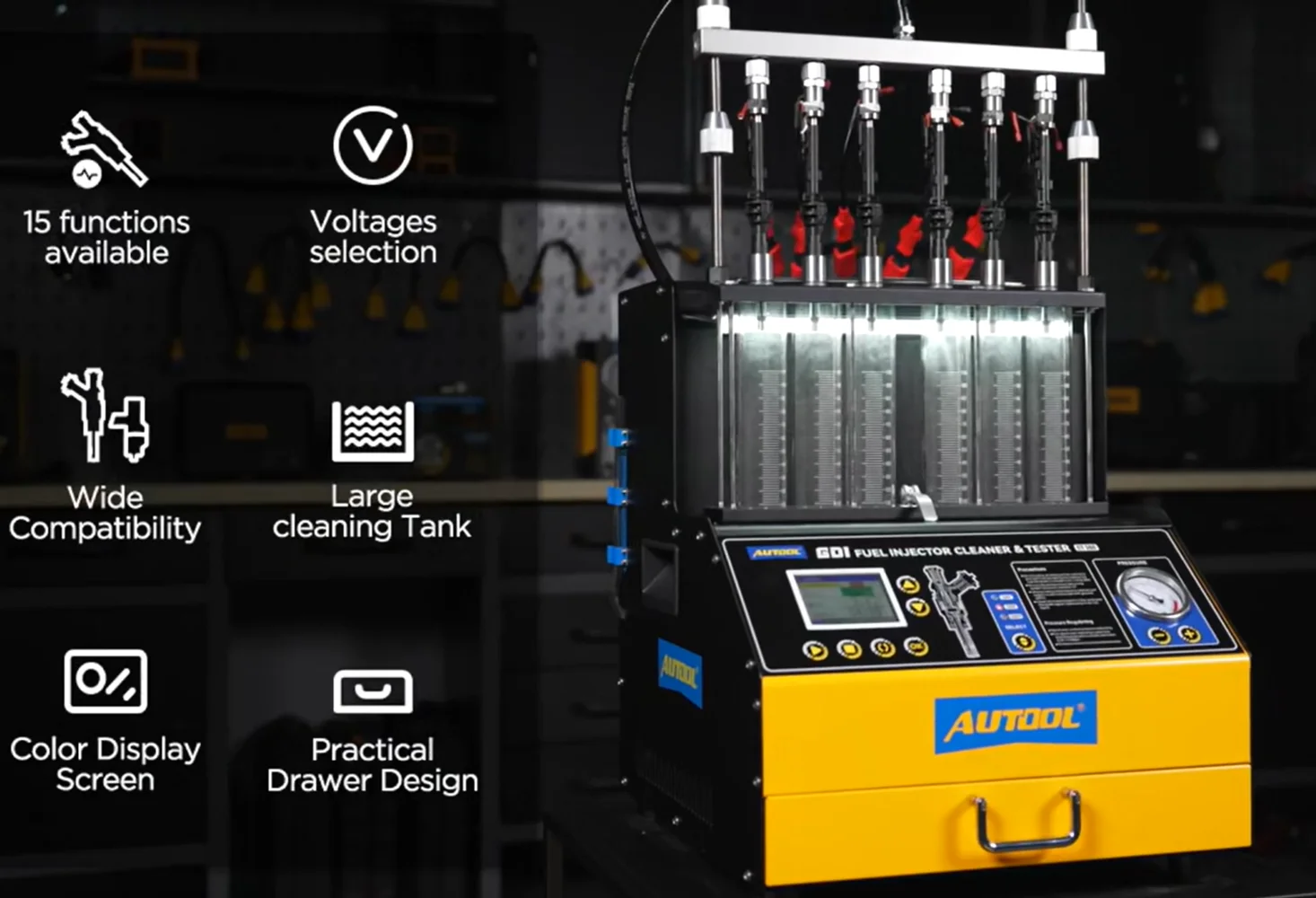 AUTOOL CT500 GDI EFI FEI Machine de nettoyage et de testeur d'injecteur de carburant pour voiture et moto outil d'entretien de moteur à 6 cylindres