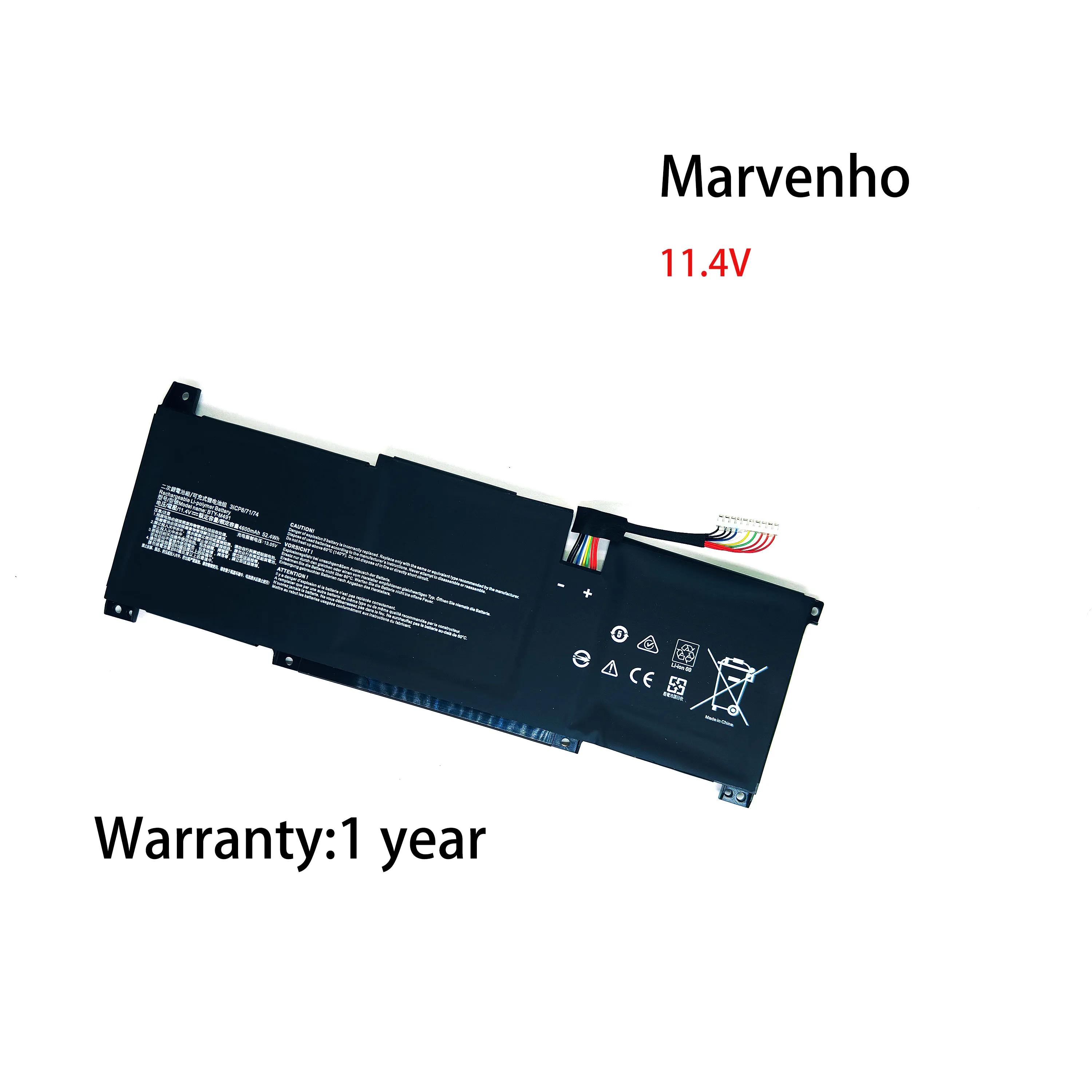 New Marvenho 11.4V 4600mah 52.4WH BTY-M491 3ICP6 71 74 Laptop Battery for MSI Modern 15 Stealth 15M A10M A11M