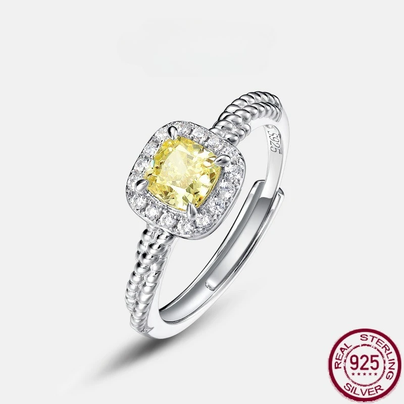 

New S925 sterling silver goose yellow high carbon diamond retro ring, fashionable European and American style wedding jewelry