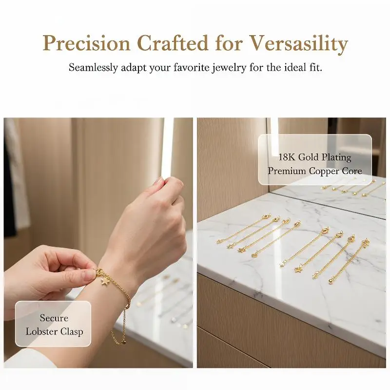 Heart Star Lobster Clasp 75mm Gold Plated Brass Extender Chains for Jewelry DIY Necklace Bracelet Accessories