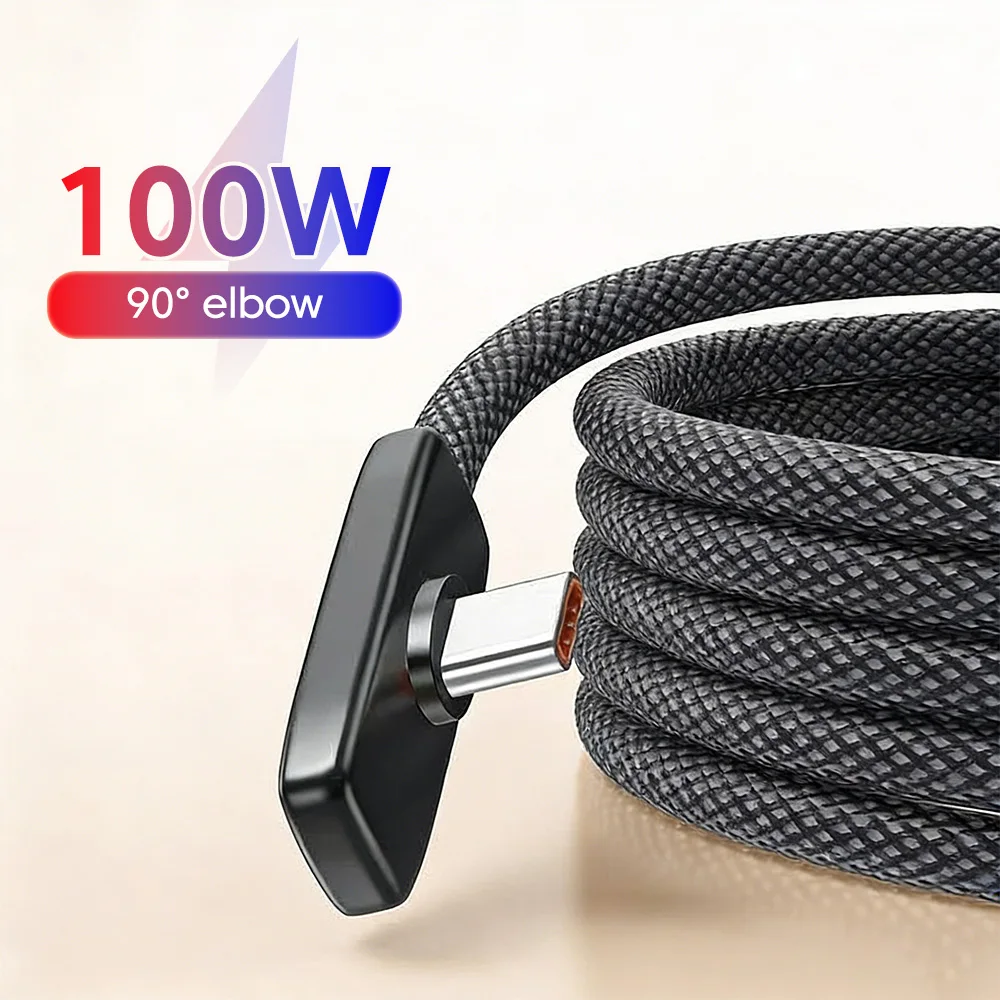 100W 90° Elbow USB Type C Cable Fast Charging Mobile Phone Wire Game Data Cord For Samsung Huawei 1M/1.5M/2M USB To USB C Cable