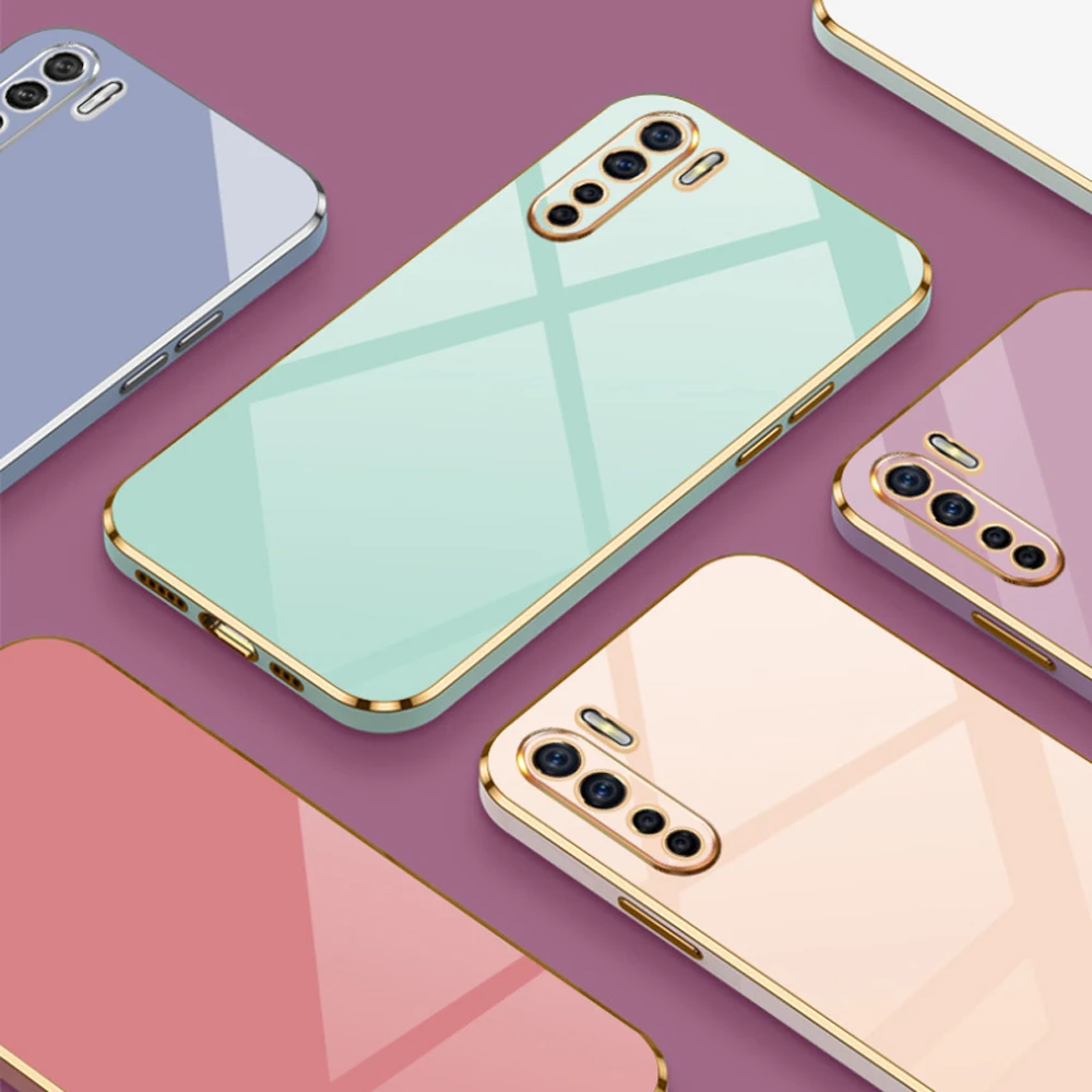 For OPPO A91 Case Oppo A91 Phone Case CPH2001 CPH2021 Luxury Square Plating ShockProof Silicone Back Cover oppo a91 Cases