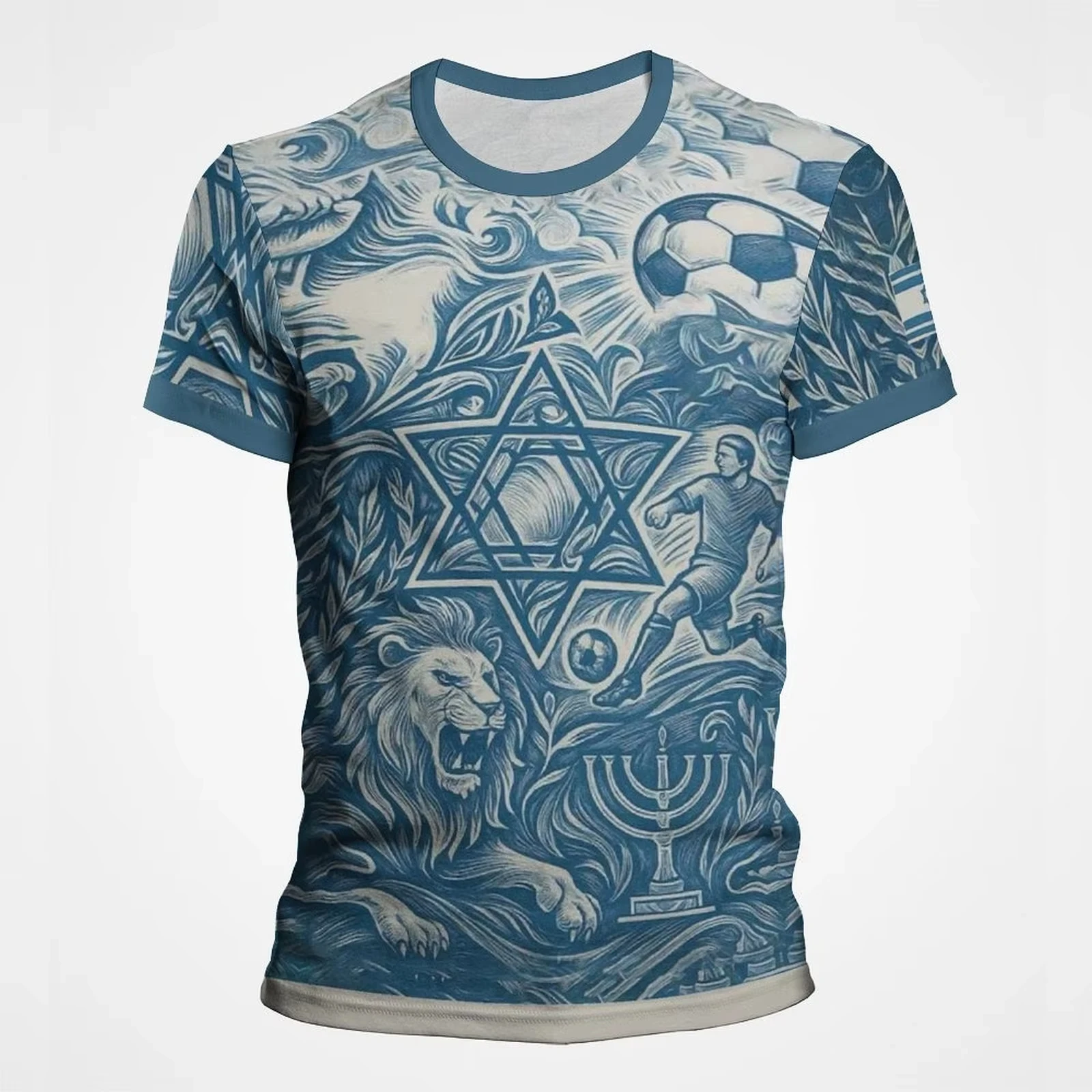 Israel Flag Pattern Football Jersey for Summer Trendy National Emblem 3D Printed  Casual Oversized Tees Tops Family KidsTees