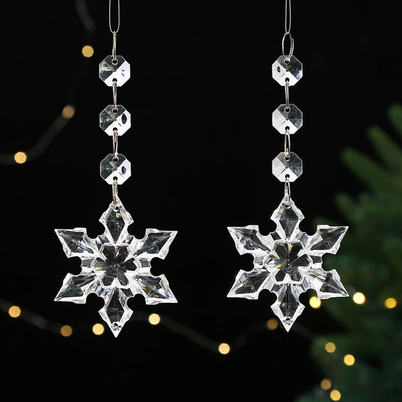 1 Piece Plastic Crystal Snowflake Ornament Acrylic Transparent Snowflake for Winter Home New Year Christmas Tree DIY Decoration