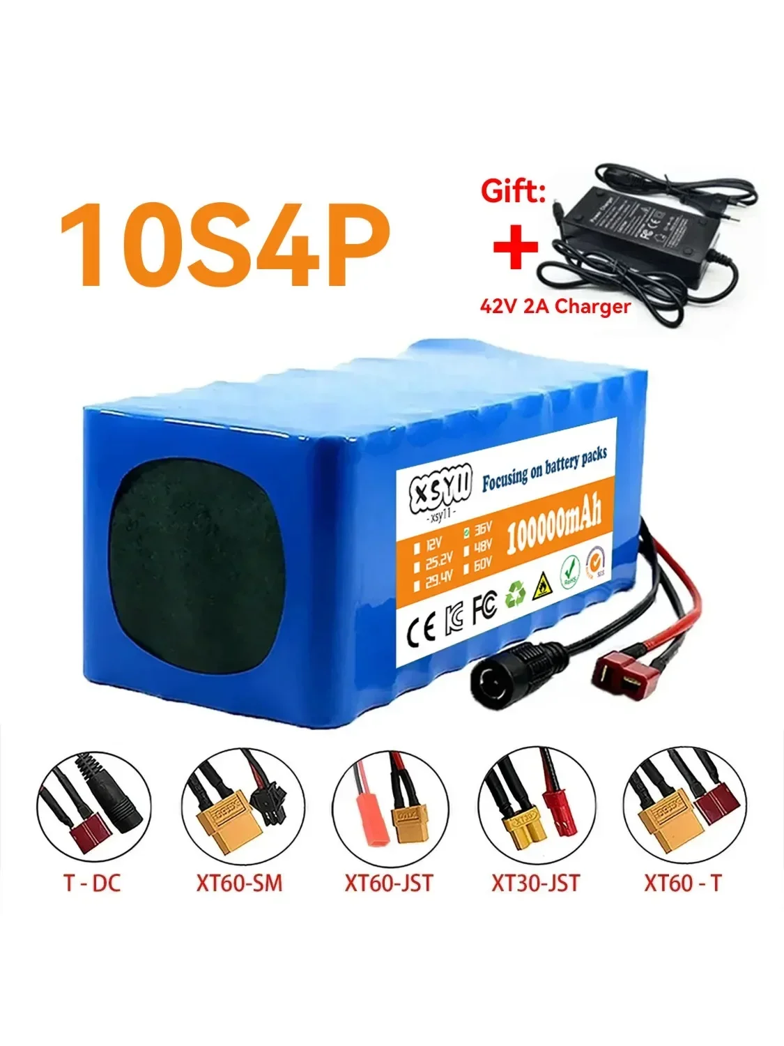 AliExpress KIITOKOLO 🥇36V 42V 10S4P 100Ah 18650 High-Capacity Power 42V 500W Lithium Battery Pack For Electric Car Bicycle Scooter Belt 30A BMS
