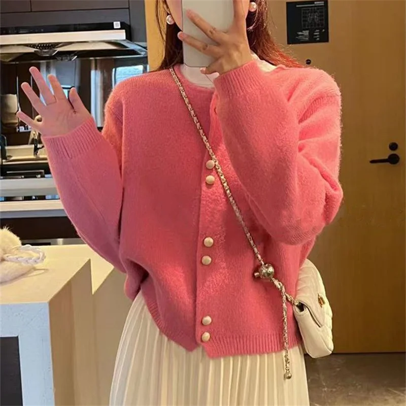 レディースニットセーターカーディガン春秋毛玉なし長袖丸首レギュラー丈アウター広州十三工場