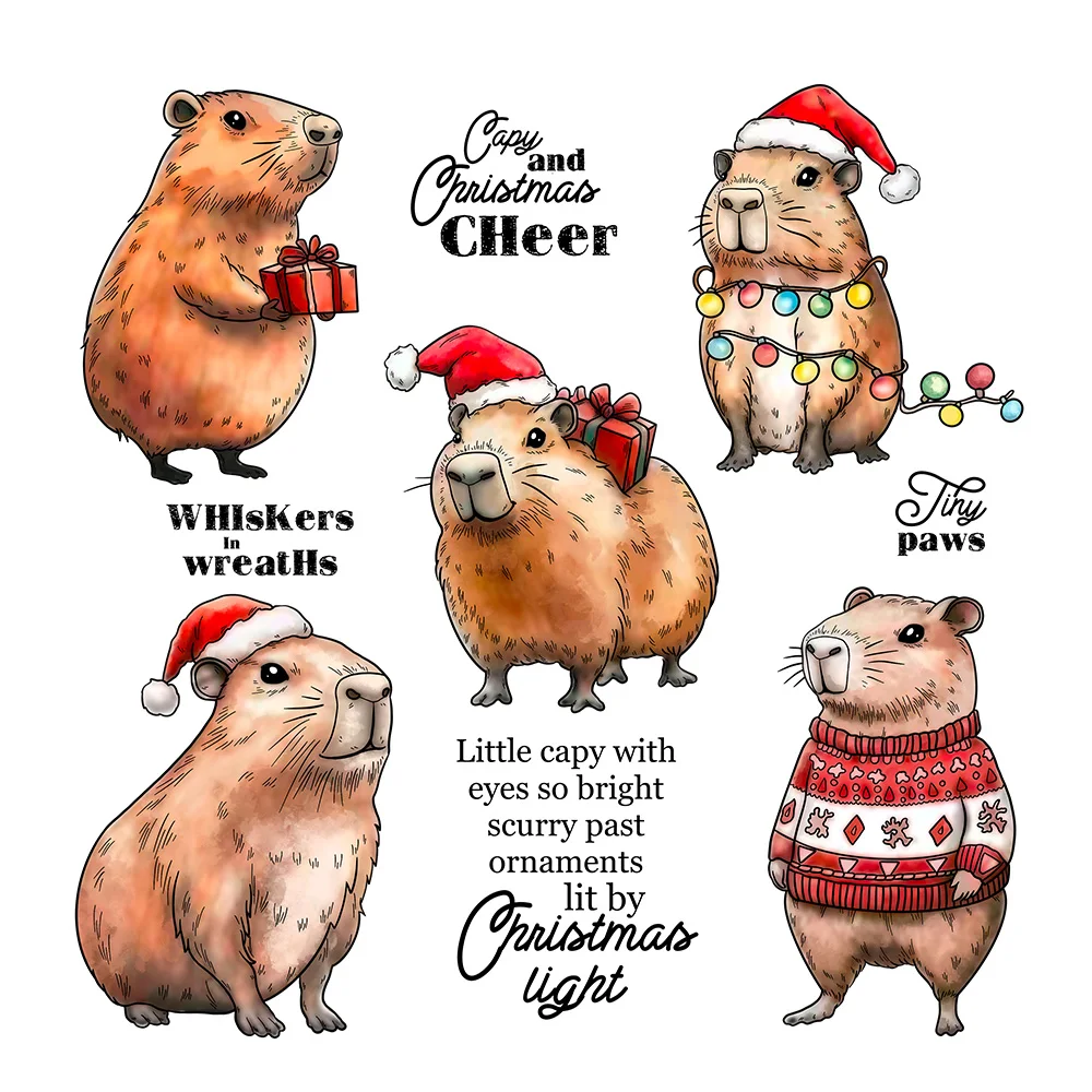 

Mangocraft Cute Christmas Otter Kapibala Clear Stamp DIY Scrapbooking Supplies Silicone Stamp For Card Making Albums Decor