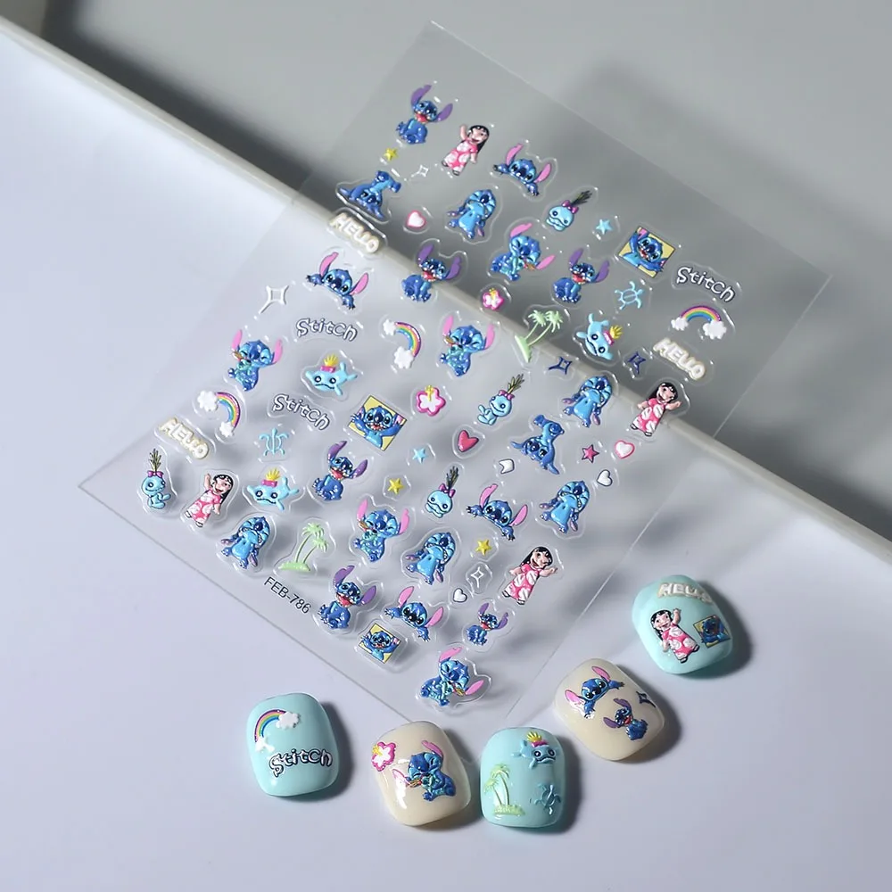 Disney Nail Art Decoration Cartoon Stitch Mickey 5D Nail Stickers Nail Accessories New Anime Characters Nail Art Supplies