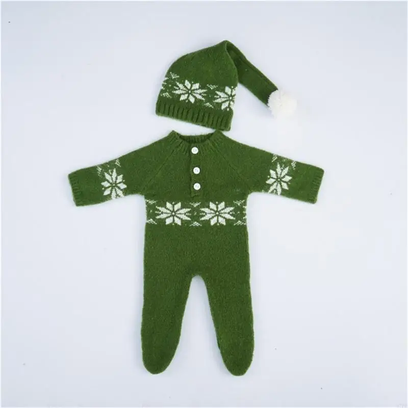 97BE Newborn Baby Photo Props Infant Christmas Hat and Jumpsuit Outfit Photo Clothing