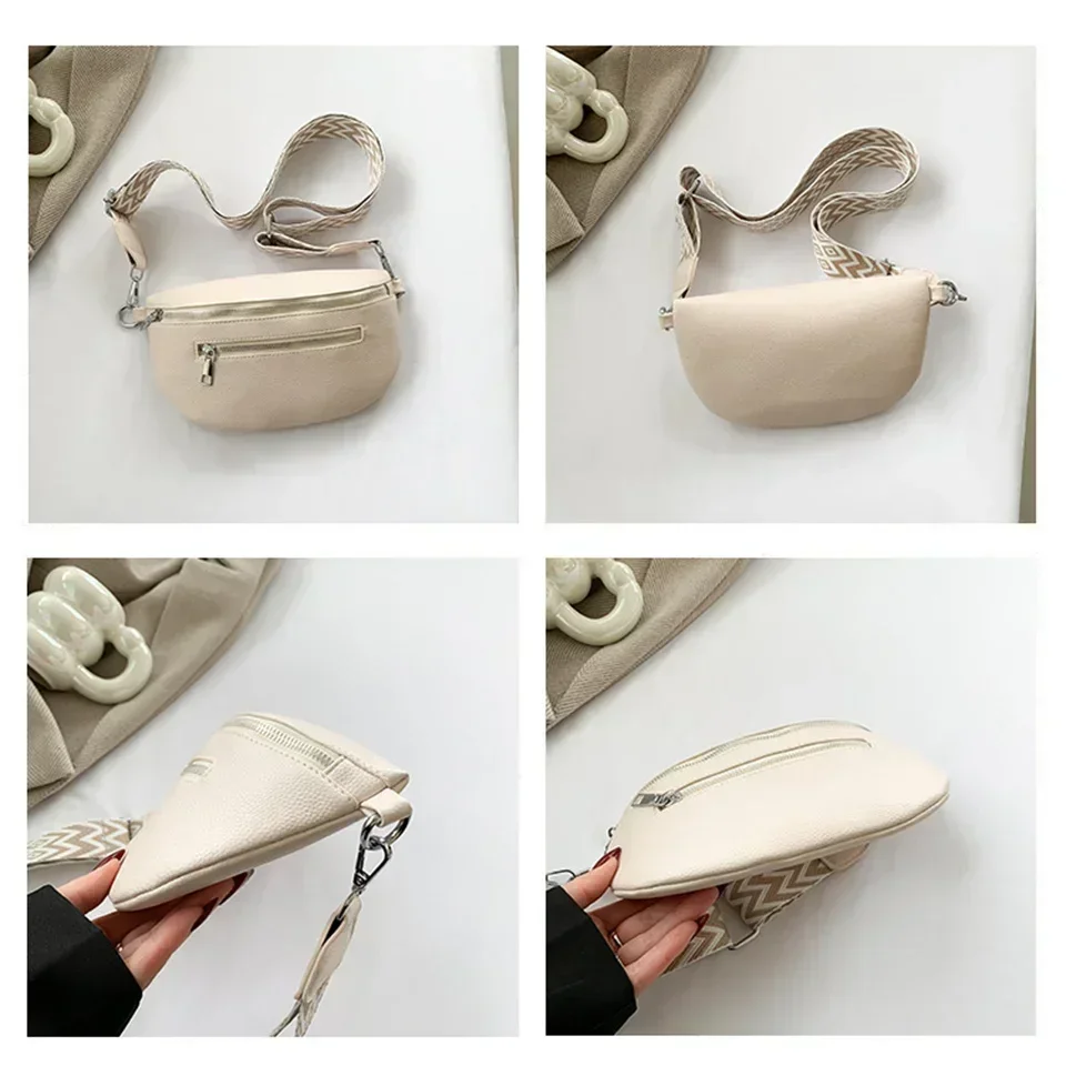 Half Moon Bag High Quality PU Leather Retro Banana Bag Women Chest Bags Waist Fanny Pack Sling Crossbody Commuting Shoulder Bag