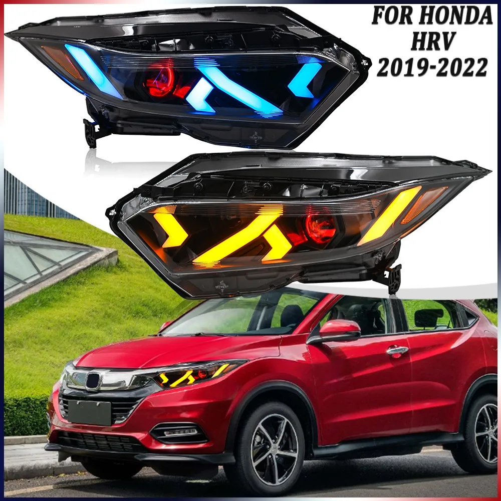 

2Pcs Red Devil Eye LED Headlights Assembly For Honda HRV 2019-2022 Front Head Lamps Sequential DRL Headlamp Accessories
