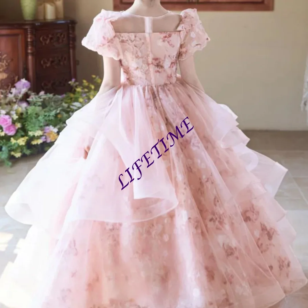 Aangepaste Roze Meisjes Tutu Prinses Jurk Verjaardagsfeestje Kostuum Bruiloft Bloemenmeisje Kinderen Pageant Jurk Piano Prestaties Outf